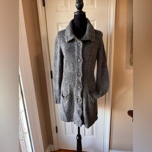 Merona Women’s Long Line Charcoal Wool Blend Button- Up Sweater